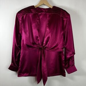 Vintage Tiffani Kim Shirt Women Size 8 Magenta Silk Long Sleeve Wrap Blouse Luxe
